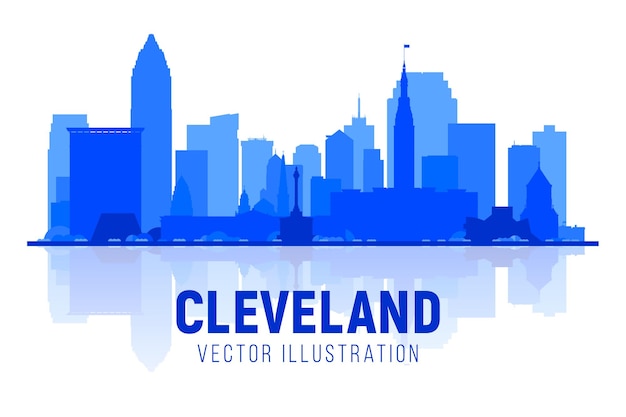 Cleveland Ohio USA silhouette skyline with panorama in sky background Vector Illustration Business travel and tourism concept with modern buildings Image for banner or website