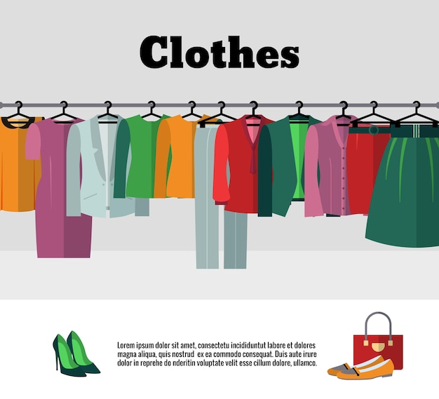 Free Vector clothes on hangers   illustration. fashion clothe store or shop