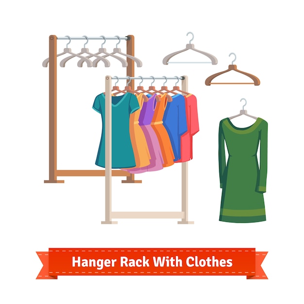 Free Vector clothes rack with dresses on hangers