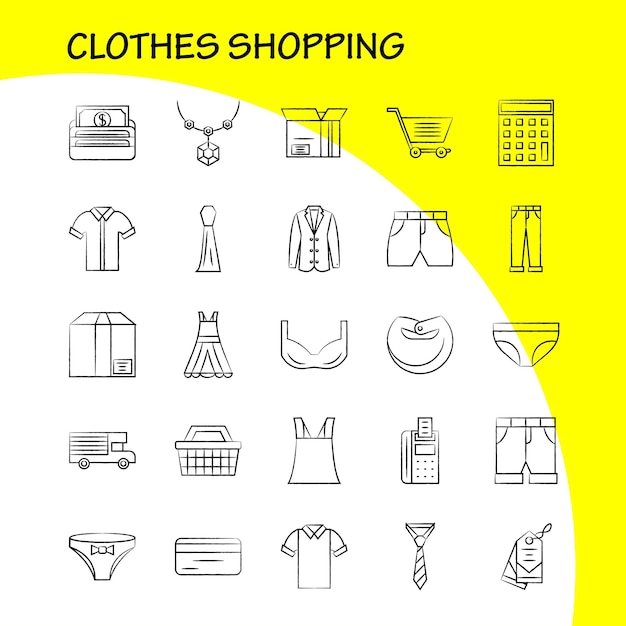 Free Vector clothes shopping hand drawn icons set for infographics mobile uxui kit and print design include belt cloths holding belt leather belt credit card eps 10 vector