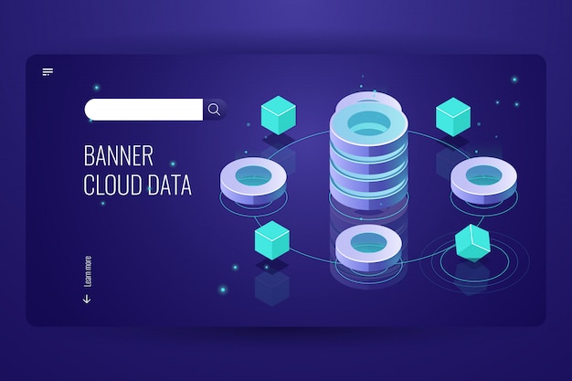 Cloud computing isometric concept, data Insight and analysis, computer science futuristic object