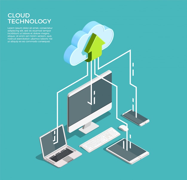 Free Vector cloud computing technology isometric  