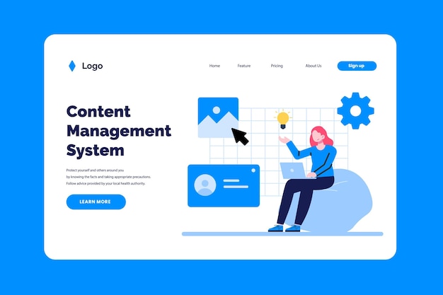Free vector cms landing page flat-hand drawn