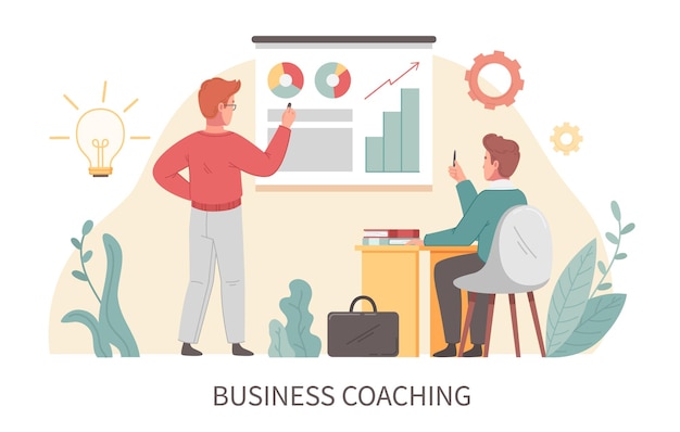 Free Vector coaching flat cartoon concept with business training scene vector illustration