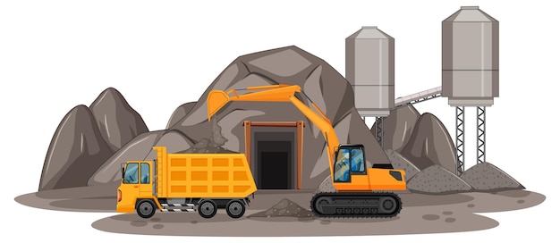 Free Vector coal mining scene with different types of construction trucks