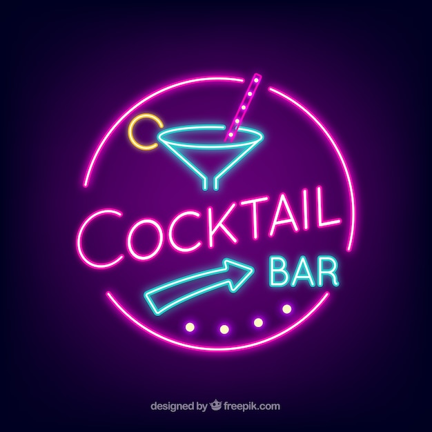 Free Vector cocktail bar sign with neon light style