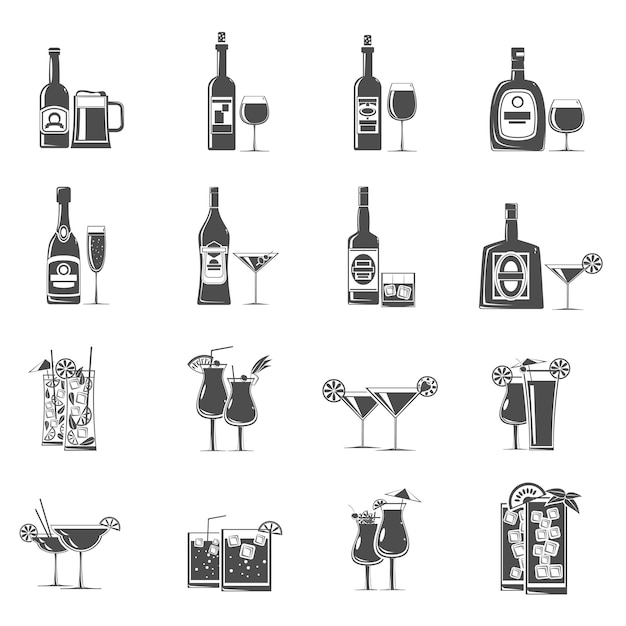 Free Vector cocktail icons black