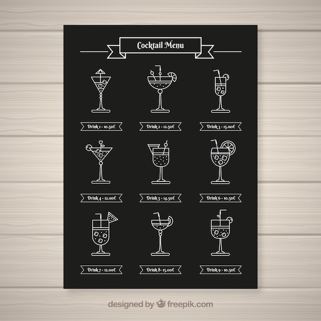 Cocktail menu template in blackboard style