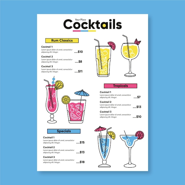 Cocktail menu template design