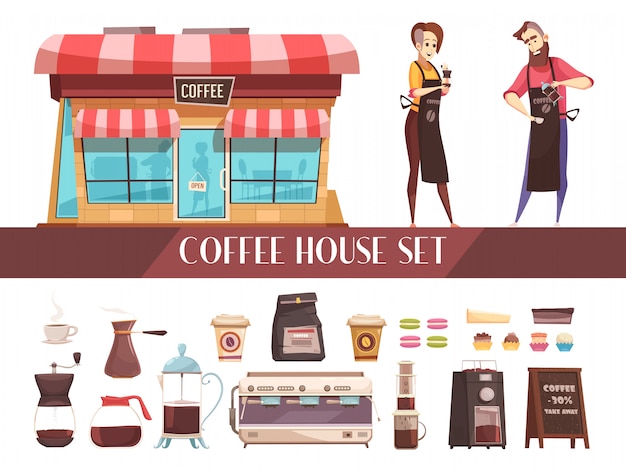 Free Vector coffee house two horizontal banners