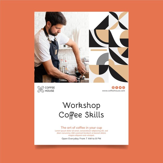 Coffee workshop vertical flyer template