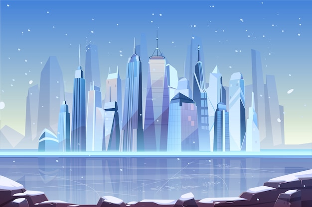 Free Vector cold winter in modern metropolis illustration 