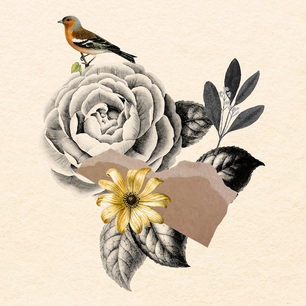 Free vector collage vintage flower illustration vector, mixed media art