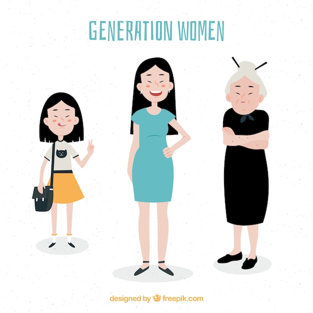 Free vector collection of asian women in different ages