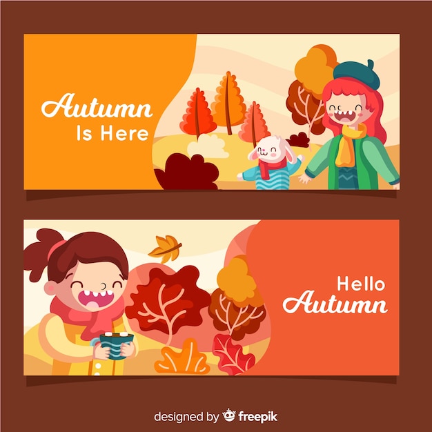 Free Vector collection of autumn banner flat style