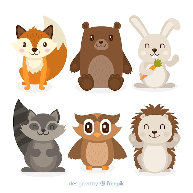 Collection of autumn forest animals flat design