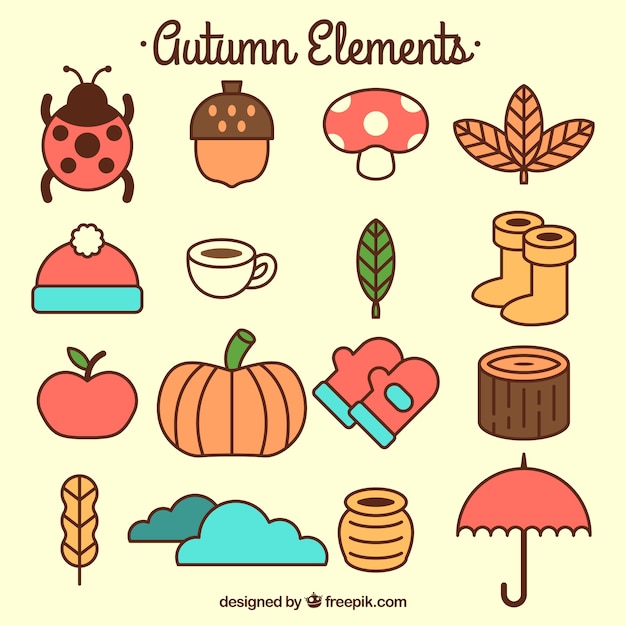 Free vector collection of autumn items in flat style