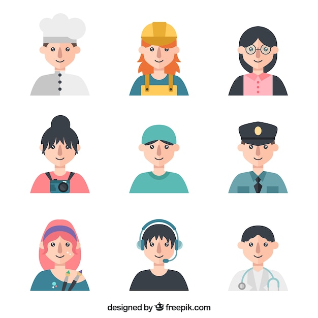 Free Vector collection of avatars with different professions