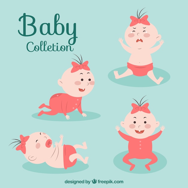 Free Vector collection of babies in red clothes