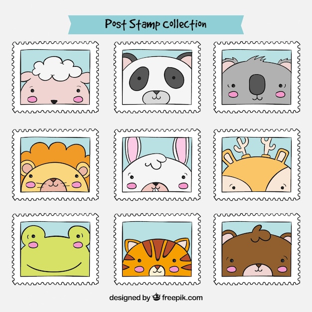 Free Vector collection of beautiful hand drawn animal stamps