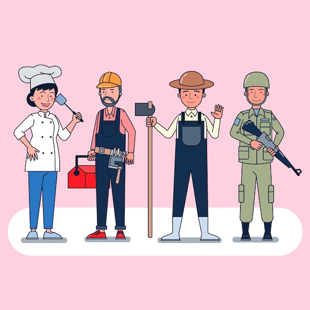 Free Vector collection of big set isolated various occupations or profession people wearing professional uniform, flat   illustration.