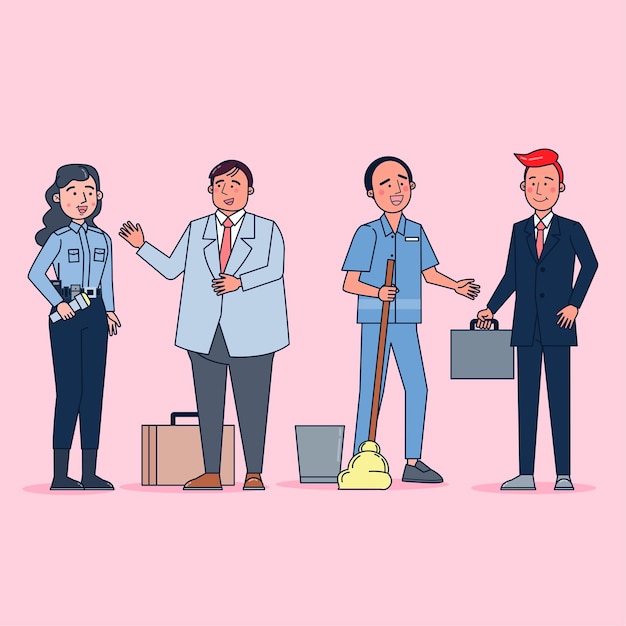 Collection of big set isolated various occupations or profession people wearing professional uniform, flat   illustration.