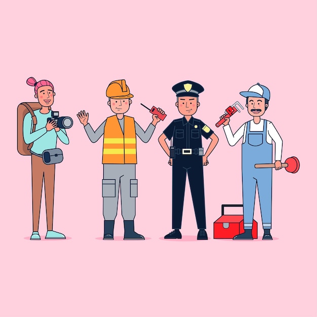 Collection of big set isolated various occupations or profession people wearing professional uniform, flat   illustration.