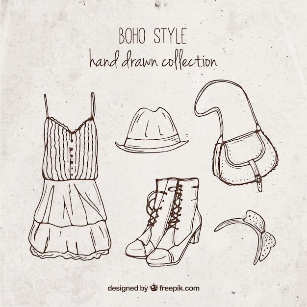 Free Vector collection of boho clothes hand drawn