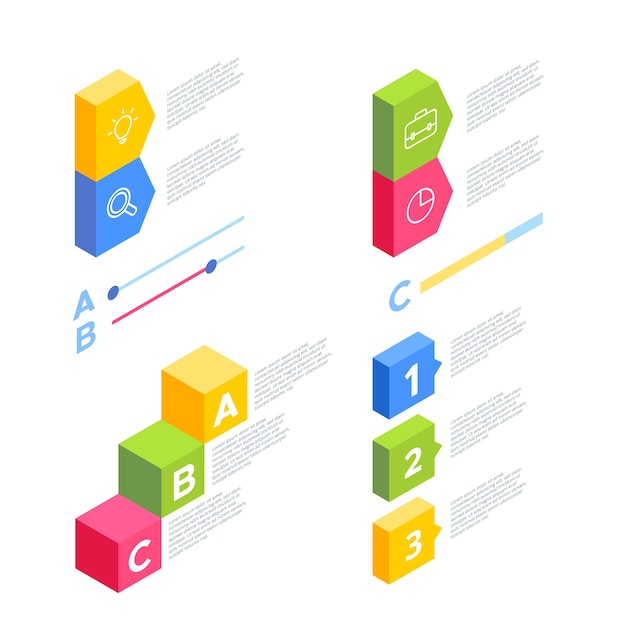 Free Vector collection of business isometric infographics