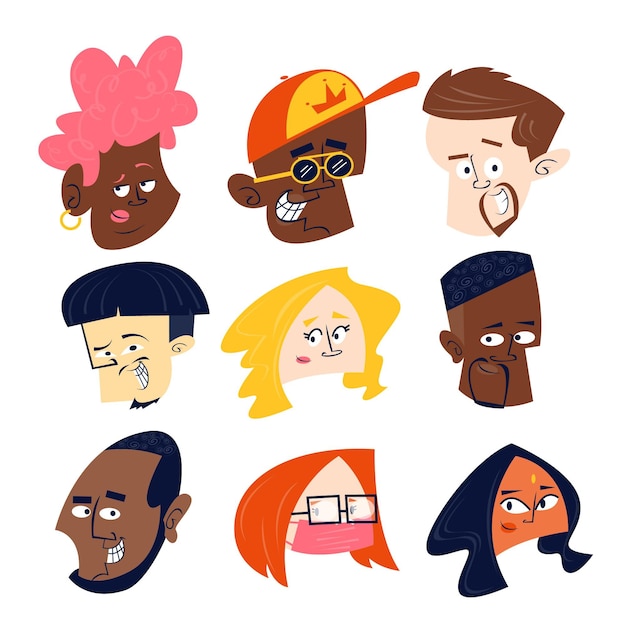 Free vector collection of cartoon characters heads