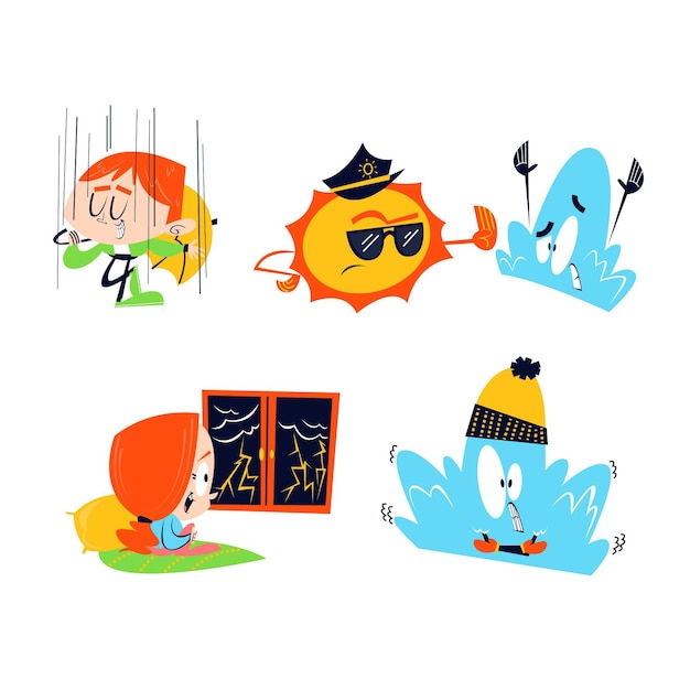 Free vector collection of cartoon weather characters