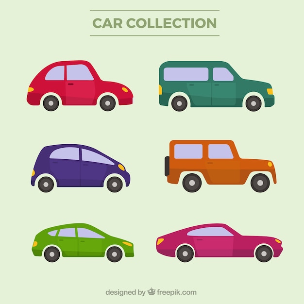 Free Vector collection of colored car in flat design