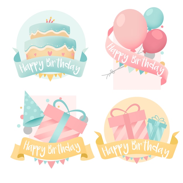 Free vector collection of colorful birthday badge vectors