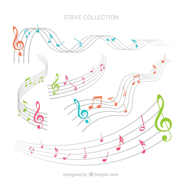 Free Vector collection of colorful musical notes and staves