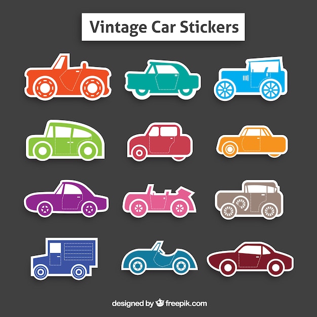 Free Vector collection of colorful retro car stickers