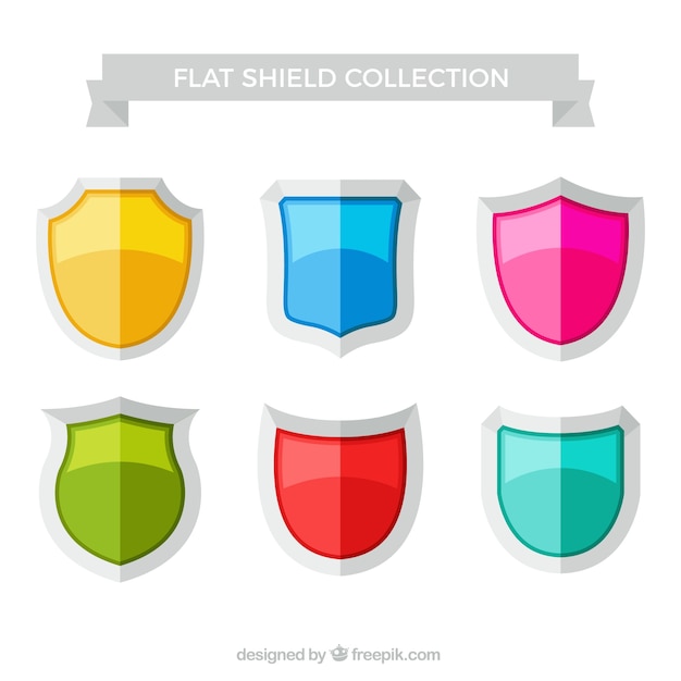 Free vector collection of colorful shields in flat design