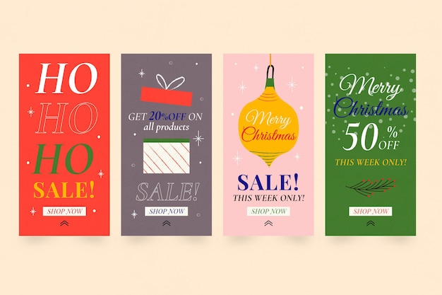 Free vector collection of creative christmas sale stories