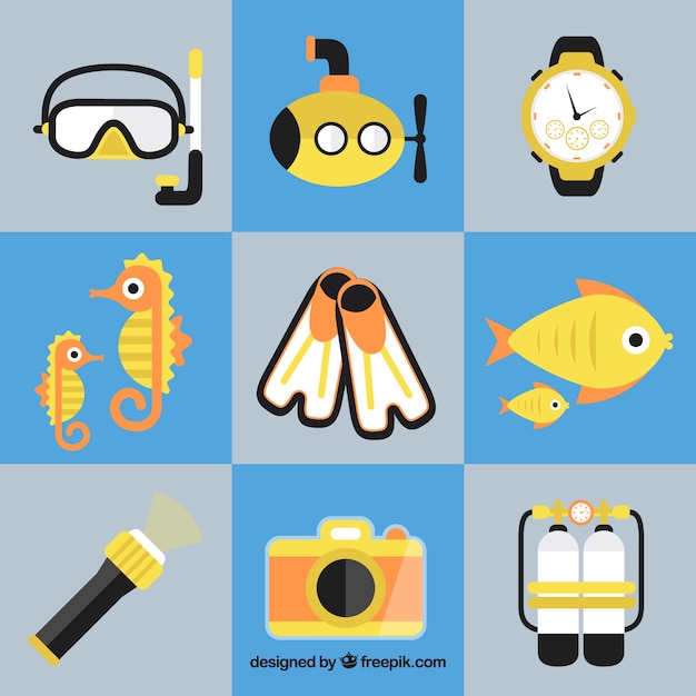 Free vector collection of diving element in flat design