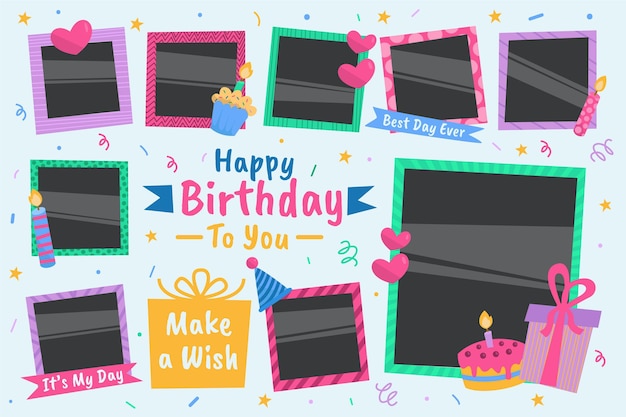 Free Vector collection of drawn birthday collage frame