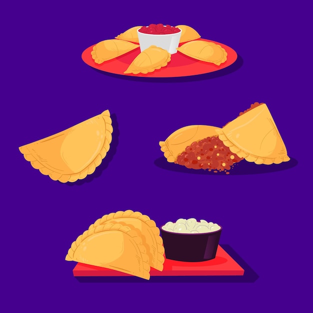 Free Vector collection of empanada snack and sauce