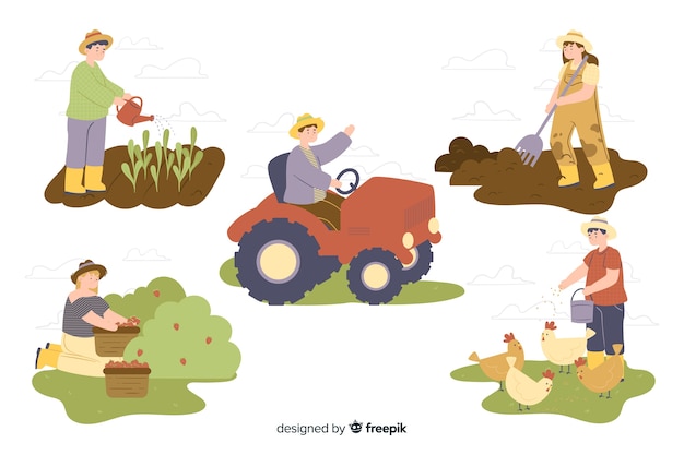 Free Vector collection of farm workers