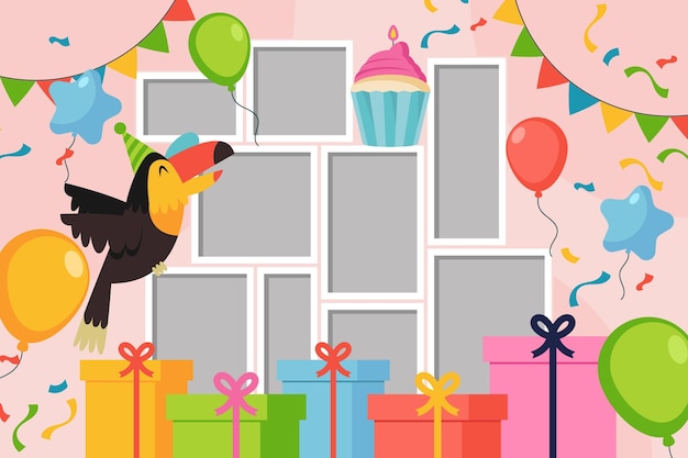 Free Vector collection of flat birthday collage frame