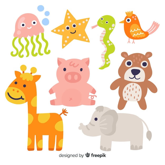 Free vector collection of flat cartoon animals