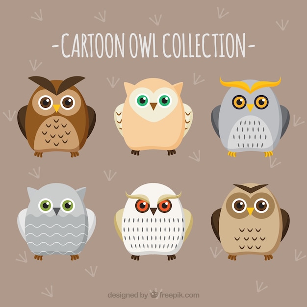 Free Vector collection of flat cartoon owls