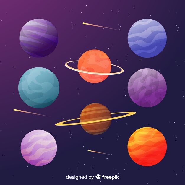 Collection of flat colorful planets