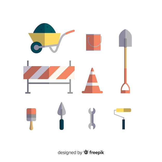 Free Vector collection of flat construction equipment