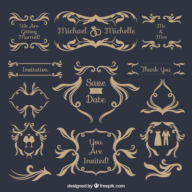 Free Vector collection of flat wedding ornaments