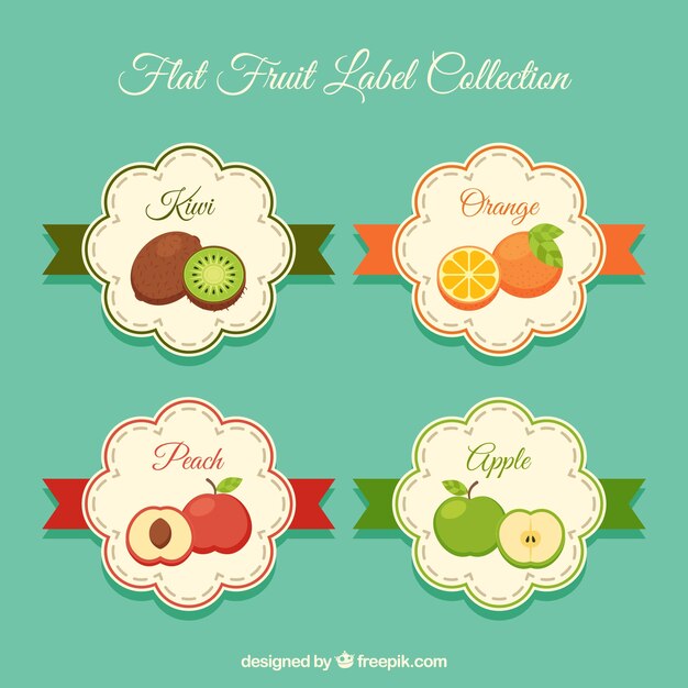 Collection of four flat fruit labels