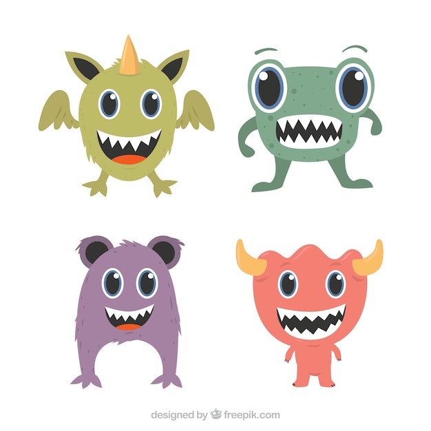 Free vector collection of four funny monsters