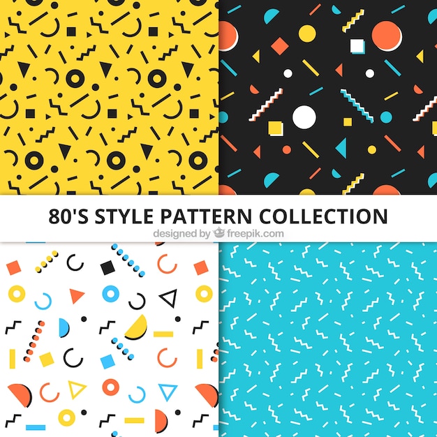 Free Vector collection of four patterns with geometric elements in flat design